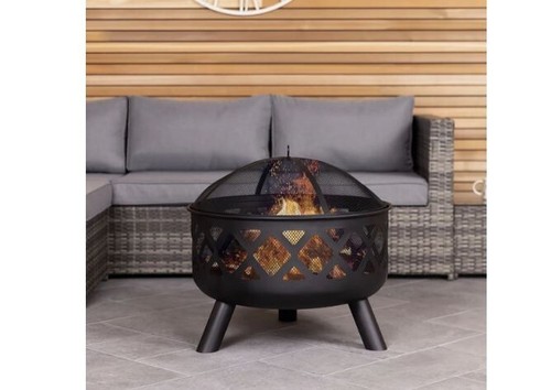 Large round black metal fire - large,