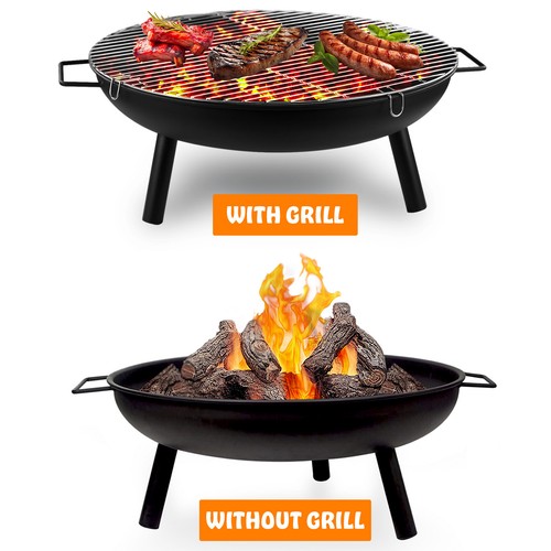 Large round steel fire - large, pit