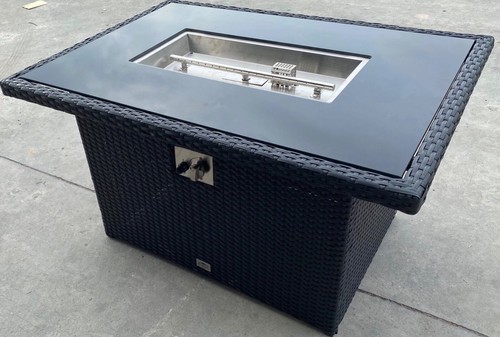New black rattan gas firepit - gas,